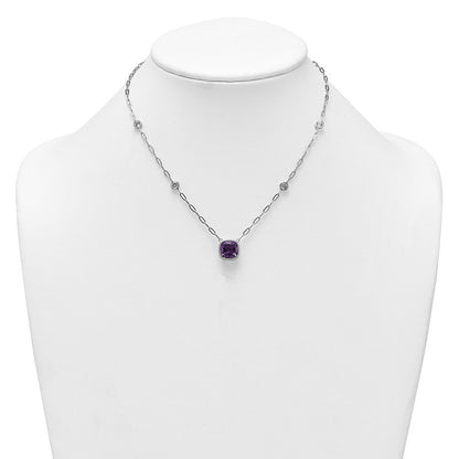 Sterlingsilber Rhodiniert-pl Poliert 1.80topaz 3.65amethyst mit 1.5 Zoll Verlängerung Halskette