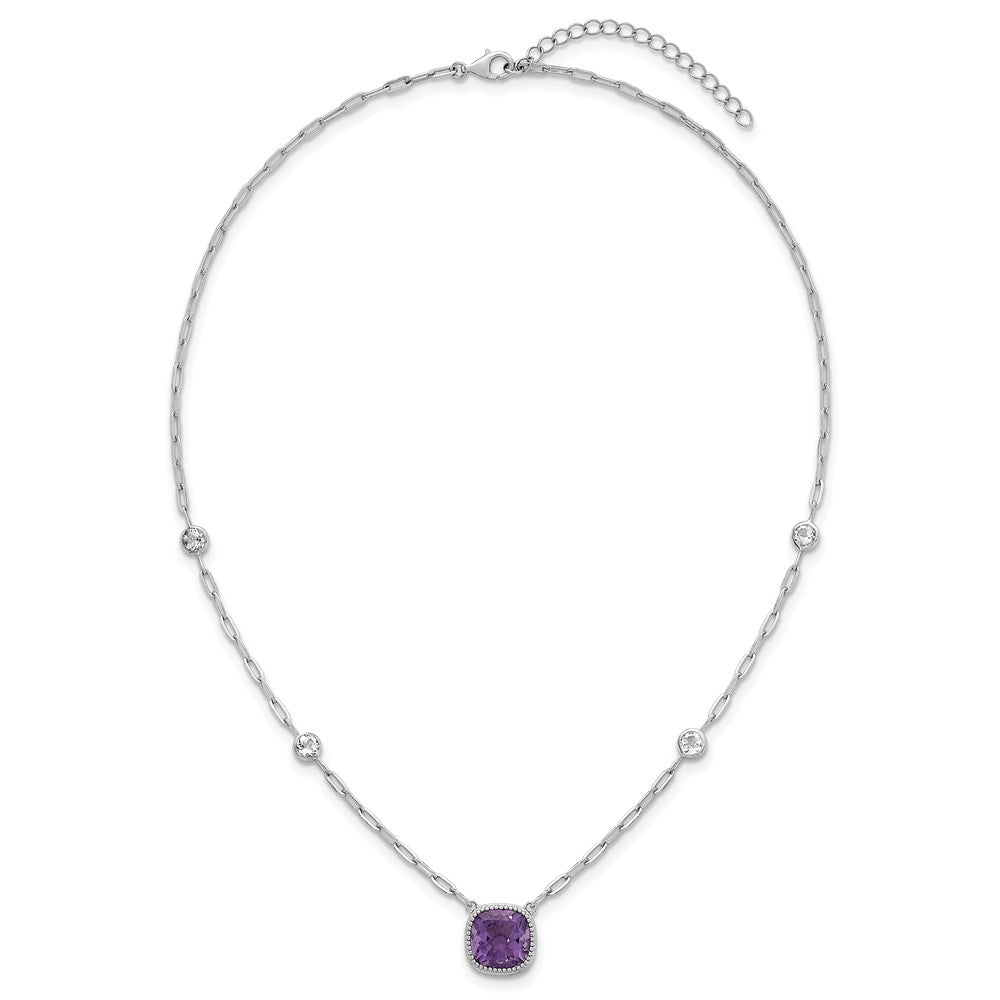 Sterlingsilber Rhodiniert-pl Poliert 1.80topaz 3.65amethyst mit 1.5 Zoll Verlängerung Halskette