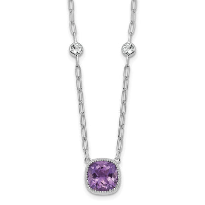 Sterlingsilber Rhodiniert-pl Poliert 1.80topaz 3.65amethyst mit 1.5 Zoll Verlängerung Halskette