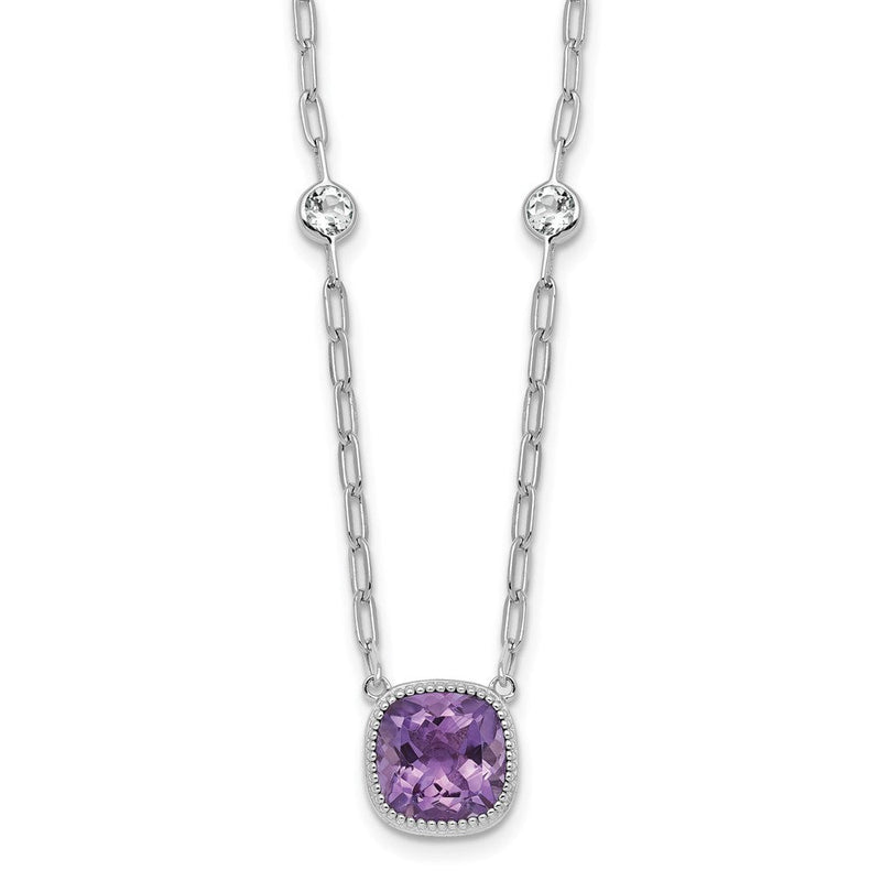 Sterlingsilber Rhodiniert-pl Poliert 1.80topaz 3.65amethyst mit 1.5 Zoll Verlängerung Halskette