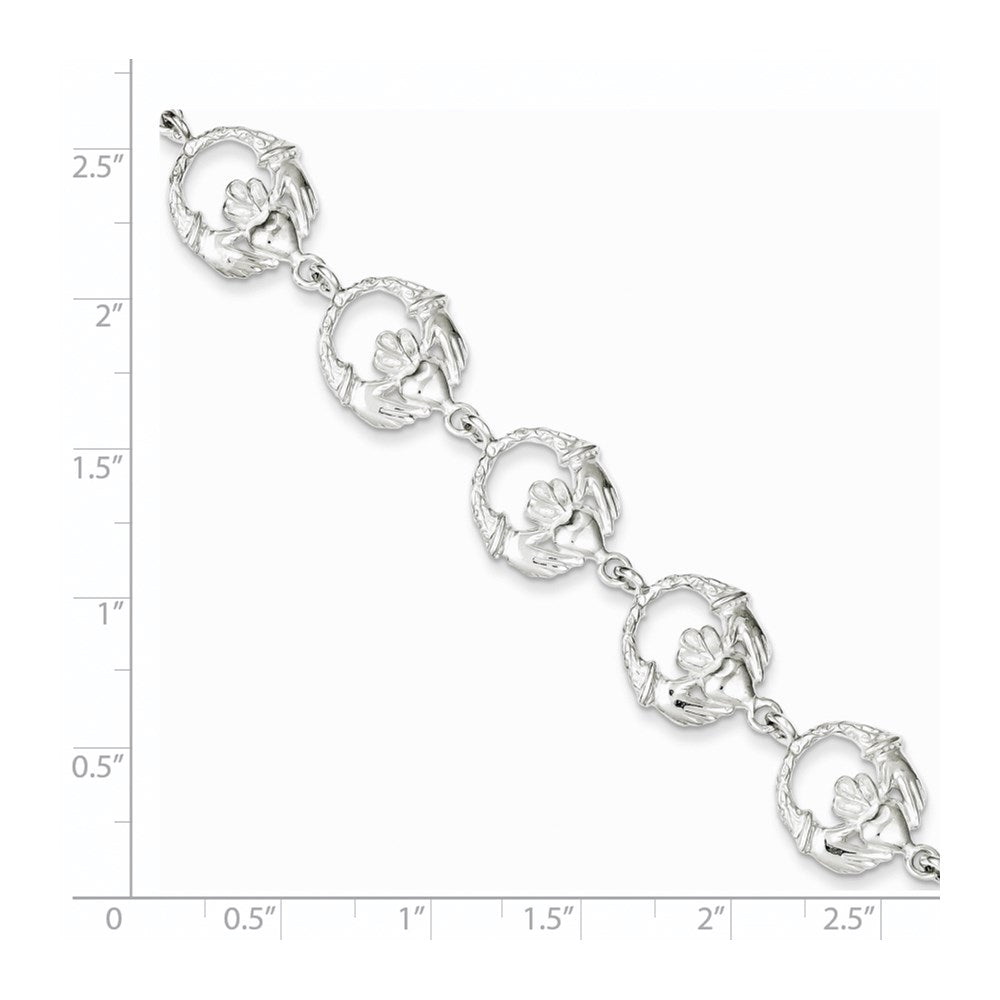 Sterlingsilber Poliert und Strukturiert Claddagh Glieder 7 Zoll Armband
