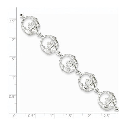 Sterlingsilber Poliert und Strukturiert Claddagh Glieder 7 Zoll Armband