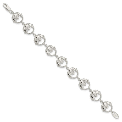 Sterlingsilber Poliert und Strukturiert Claddagh Glieder 7 Zoll Armband
