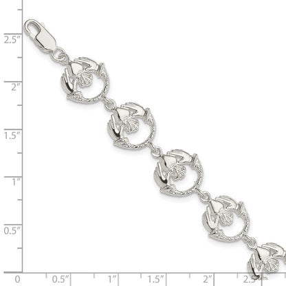 Sterlingsilber Poliert und Strukturiert Claddagh Glieder 7 Zoll Armband