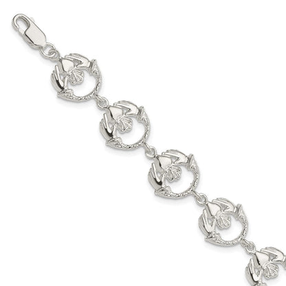 Sterlingsilber Poliert und Strukturiert Claddagh Glieder 7 Zoll Armband