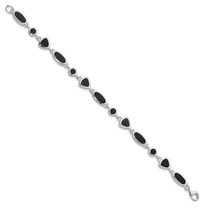 8 Zoll Sterlingsilber Rhodiniert Onyx Armband