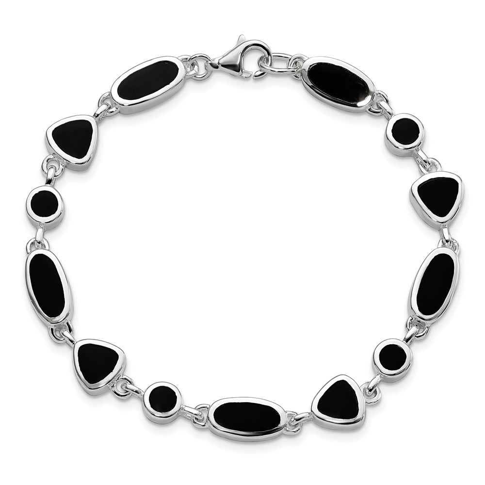 8 Zoll Sterlingsilber Rhodiniert Onyx Armband