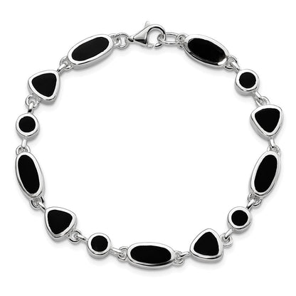 8 Zoll Sterlingsilber Rhodiniert Onyx Armband