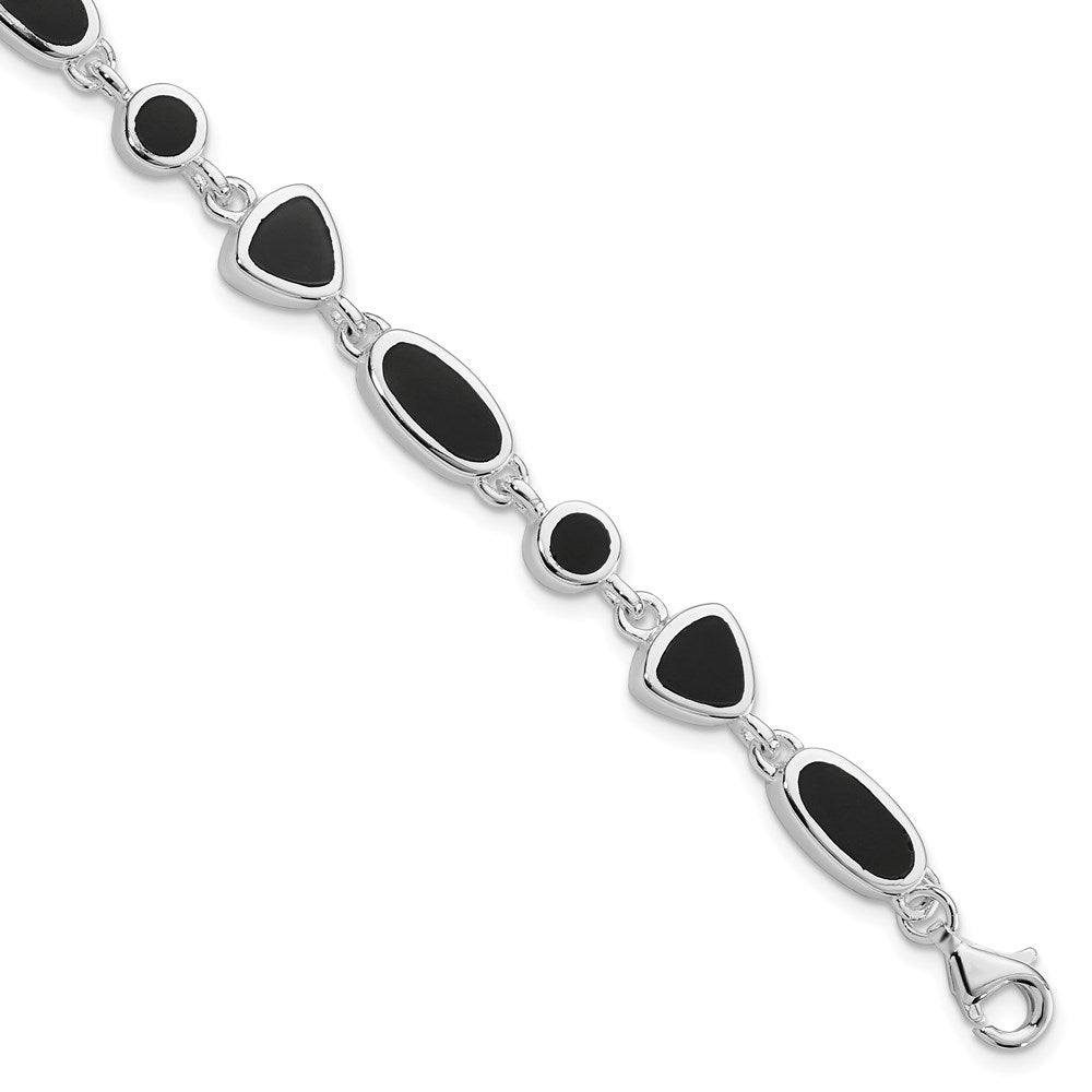 8 Zoll Sterlingsilber Rhodiniert Onyx Armband