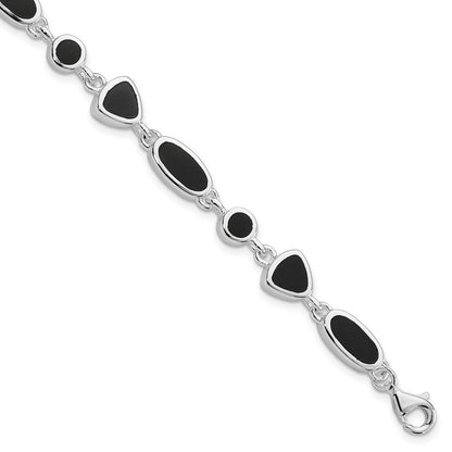 8 Zoll Sterlingsilber Rhodiniert Onyx Armband