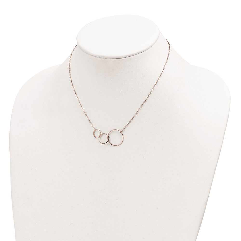 Sterlingsilber Roséfarben 3 Intertwined Kreise mit 2 in Verlängerung. Halskette