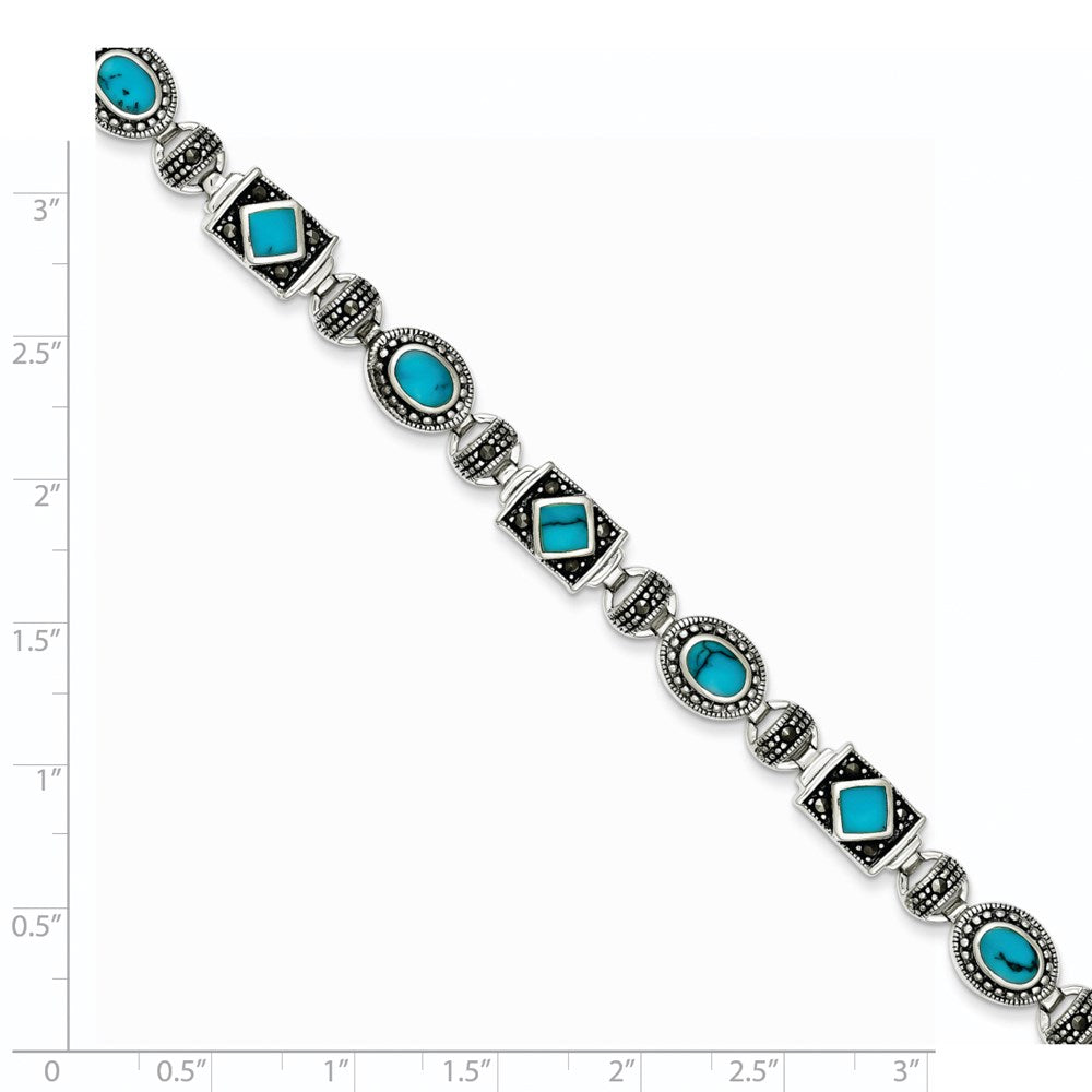 7 Zoll Sterlingsilber Rhodiniert Synth Türkis und Markasit Armband