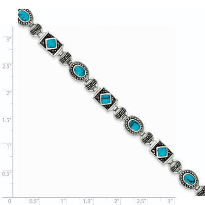 7 Zoll Sterlingsilber Rhodiniert Synth Türkis und Markasit Armband