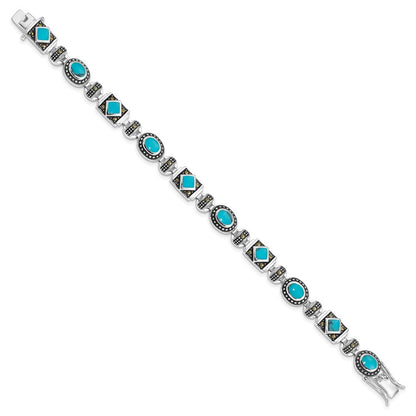 7 Zoll Sterlingsilber Rhodiniert Synth Türkis und Markasit Armband