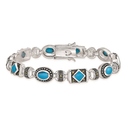 7 Zoll Sterlingsilber Rhodiniert Synth Türkis und Markasit Armband