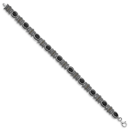 Sterlingsilber Rhodiniert Markasit und Onyx 7.25 Zoll Armband