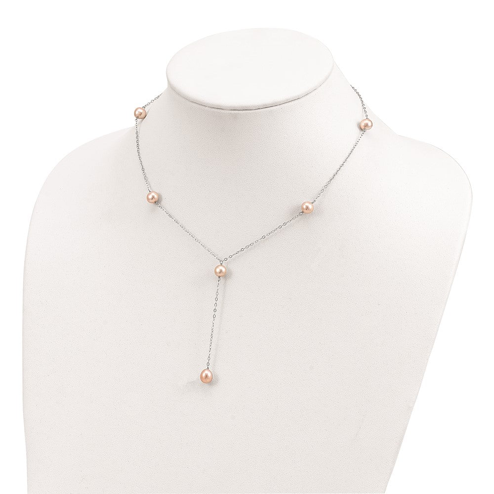 Sterlingsilber Rhodiniert Rosa Fw Zuchtperle Y-drop Halskette