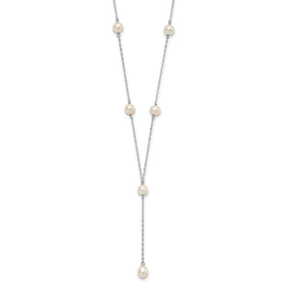 Sterlingsilber Rhodum-beschichtet Weiß Fw Zuchtperle Y-drop Halskette
