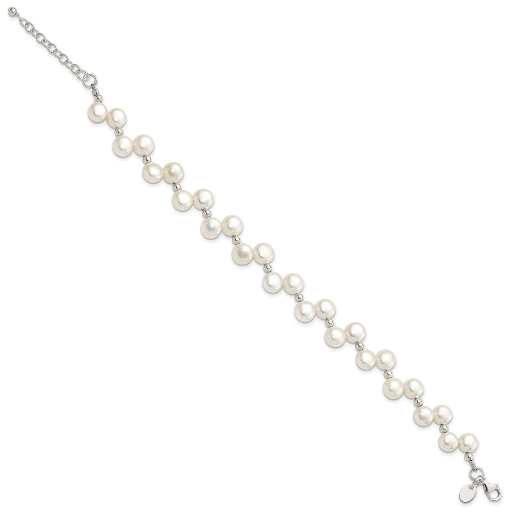 7.5 Zoll Sterlingsilber Fw Zucht Knopf Perle 7.5 Zoll Armband