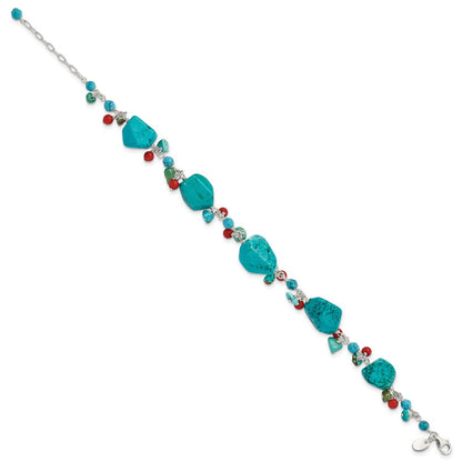7.5 Zoll Sterlingsilber Dyed Howlite/turquoise/red Coral Armband