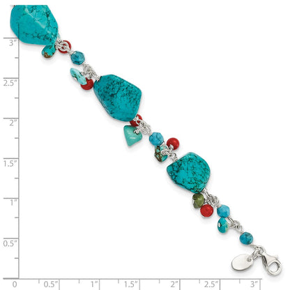 7.5 Zoll Sterlingsilber Dyed Howlite/turquoise/red Coral Armband