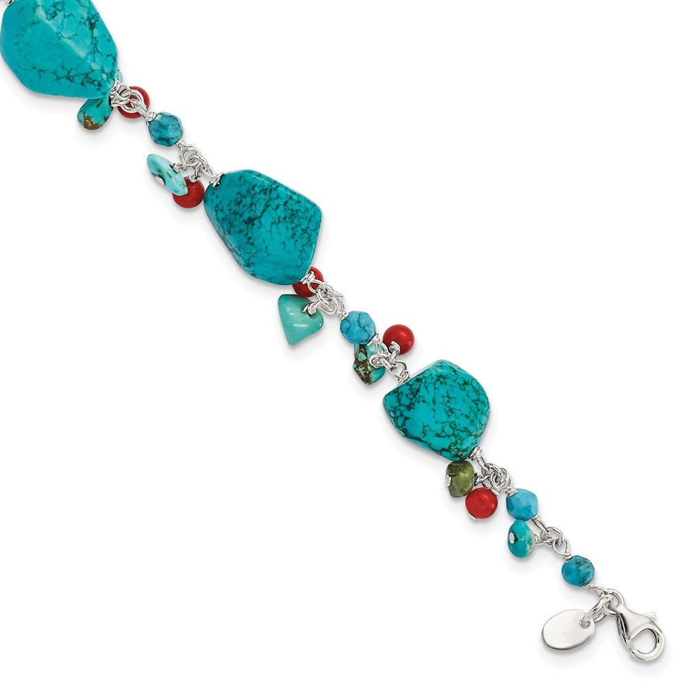 7.5 Zoll Sterlingsilber Dyed Howlite/turquoise/red Coral Armband