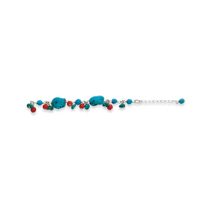 7.5 Zoll Sterlingsilber Dyed Howlite/turquoise/red Coral Armband