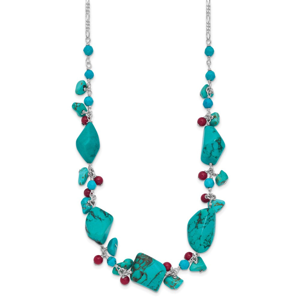 Sterlingsilber Dyed Howlite/turquoise/red Coral Halskette