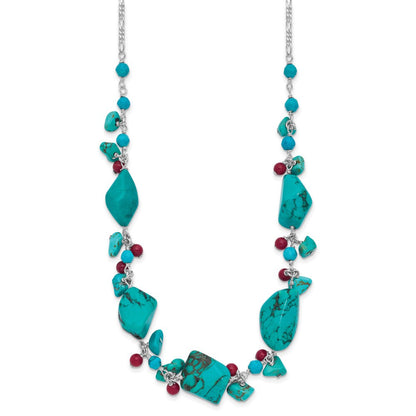 Sterlingsilber Dyed Howlite/turquoise/red Coral Halskette