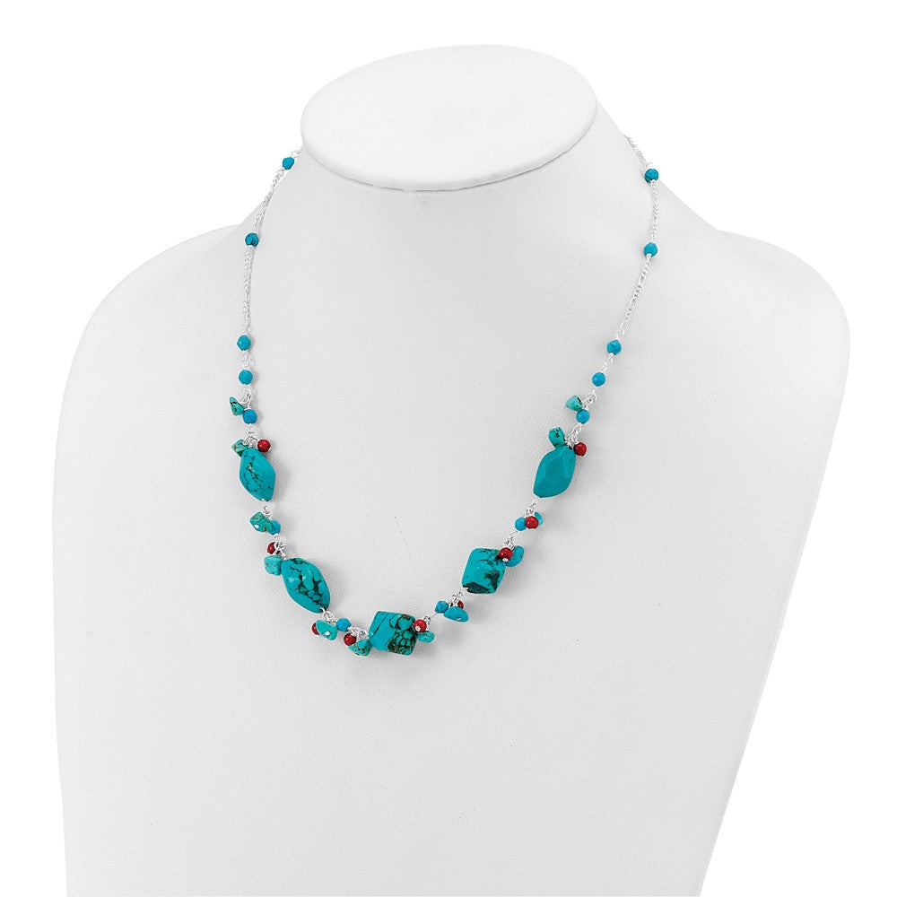 Sterlingsilber Dyed Howlite/turquoise/red Coral Halskette