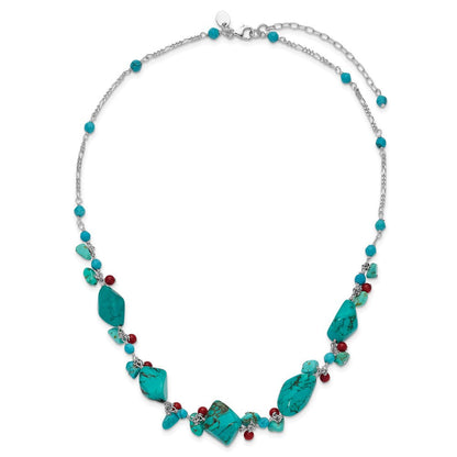 Sterlingsilber Dyed Howlite/turquoise/red Coral Halskette