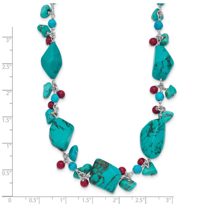 Sterlingsilber Dyed Howlite/turquoise/red Coral Halskette