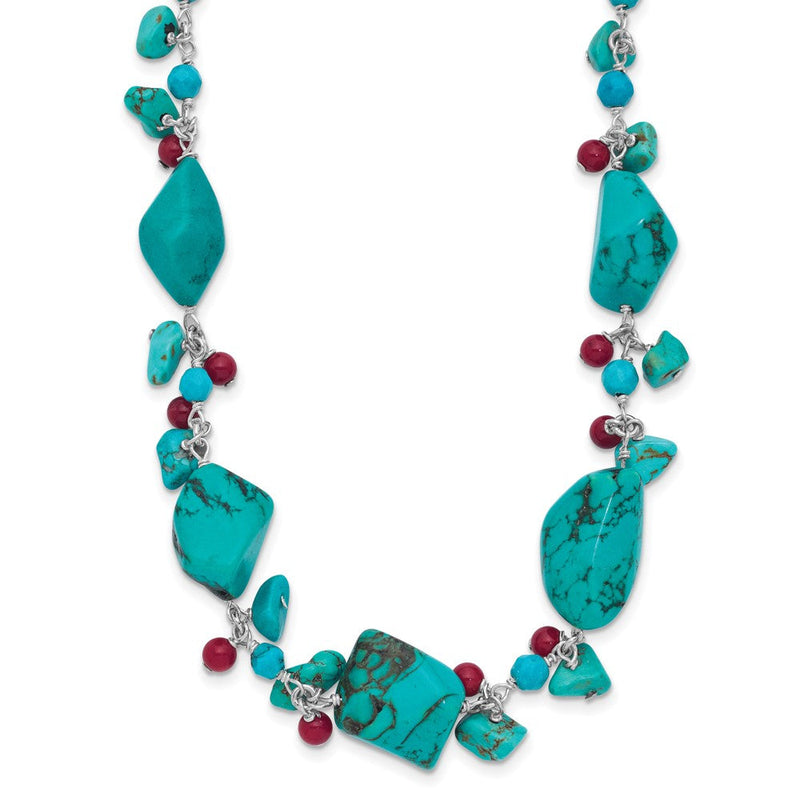 Sterlingsilber Dyed Howlite/turquoise/red Coral Halskette