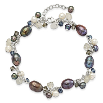 8 Zoll Sterlingsilber Kristall /fw Zuchtperle Armband