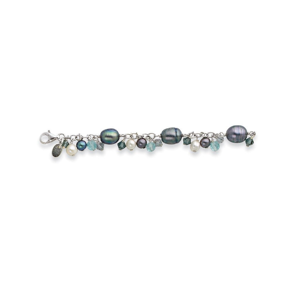8 Zoll Sterlingsilber Kristall /fw Zuchtperle Armband
