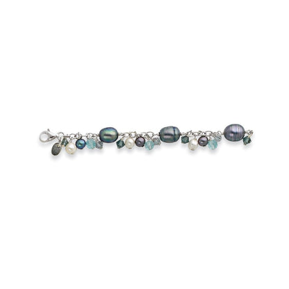 8 Zoll Sterlingsilber Kristall /fw Zuchtperle Armband
