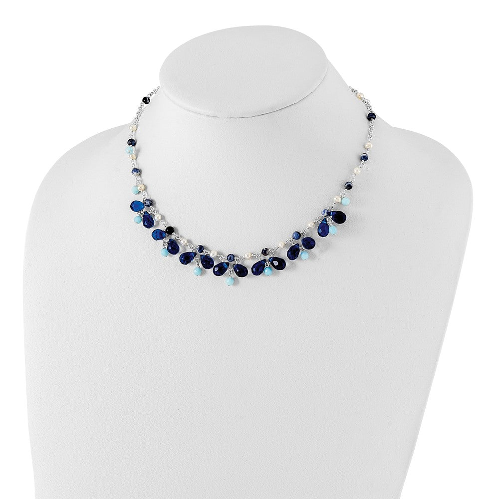 Sterlingsilber Blau Kristall/lapis/amazonite/fw Zuchtperle Neck