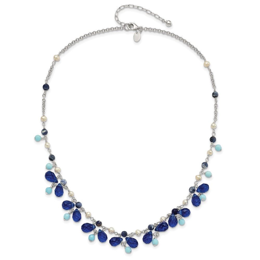 Sterlingsilber Blau Kristall/lapis/amazonite/fw Zuchtperle Neck