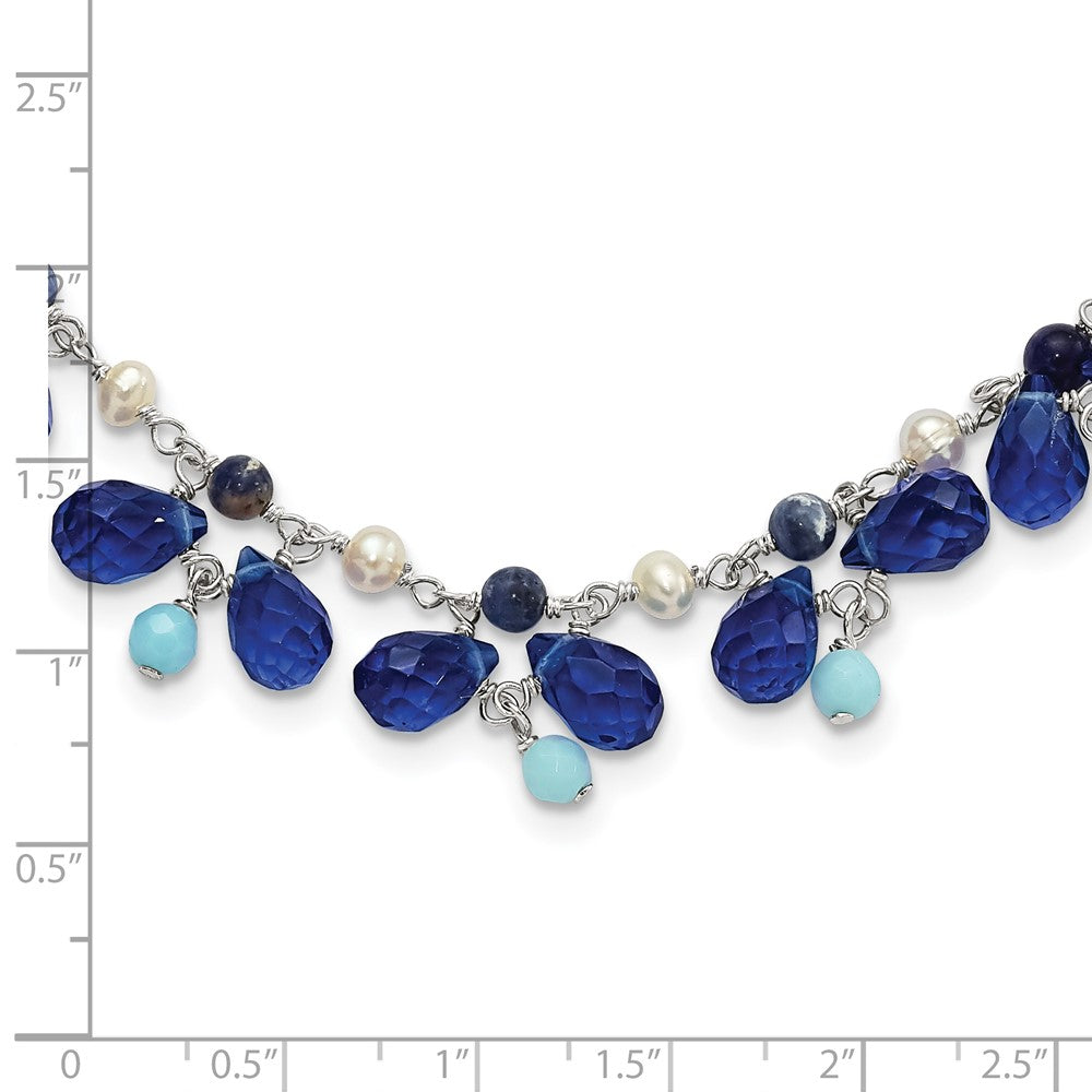 Sterlingsilber Blau Kristall/lapis/amazonite/fw Zuchtperle Neck