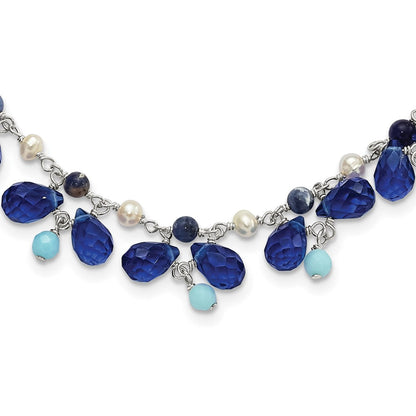 Sterlingsilber Blau Kristall/lapis/amazonite/fw Zuchtperle Neck
