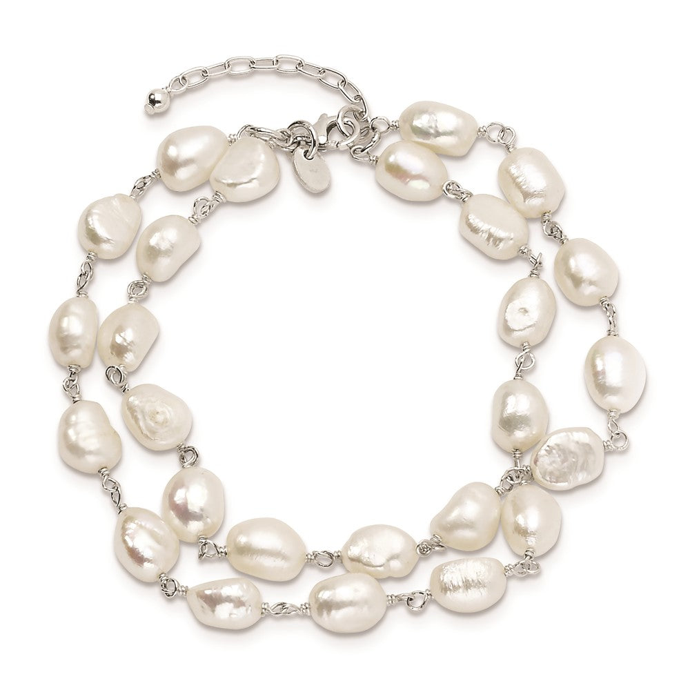 8.5 Zoll Sterlingsilber 2-strand Weiß Baroque Fw Zuchtperle 8.5 Zoll Armband