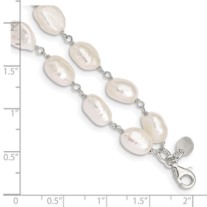8.5 Zoll Sterlingsilber 2-strand Weiß Baroque Fw Zuchtperle 8.5 Zoll Armband