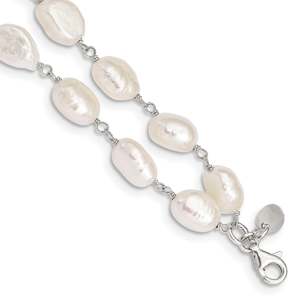 8.5 Zoll Sterlingsilber 2-strand Weiß Baroque Fw Zuchtperle 8.5 Zoll Armband