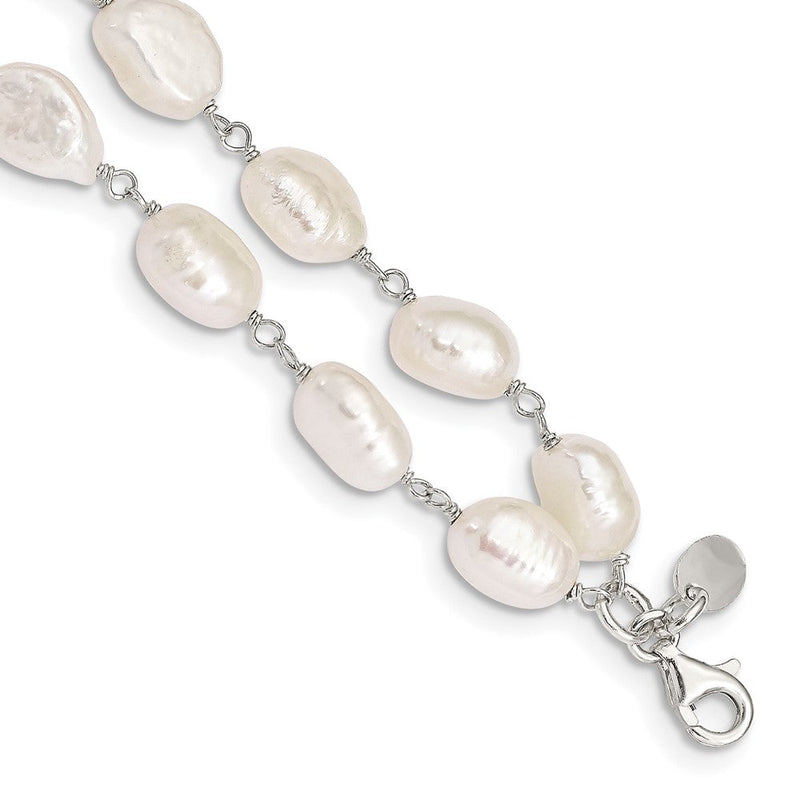 8.5 Zoll Sterlingsilber 2-strand Weiß Baroque Fw Zuchtperle 8.5 Zoll Armband