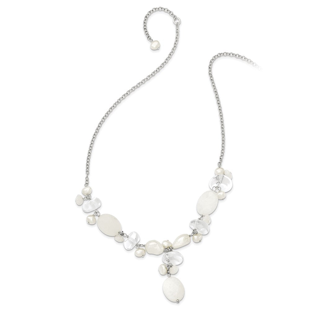Sterlingsilber Moonstone/fwc Perle/rock Qtz/white Jade Halskette