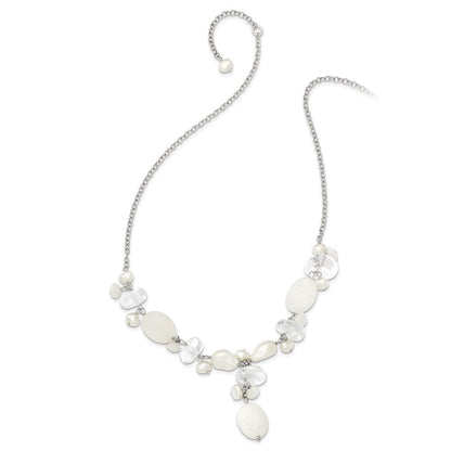 Sterlingsilber Moonstone/fwc Perle/rock Qtz/white Jade Halskette