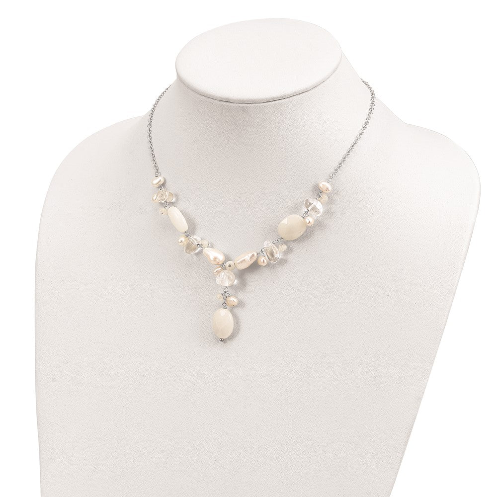 Sterlingsilber Moonstone/fwc Perle/rock Qtz/white Jade Halskette