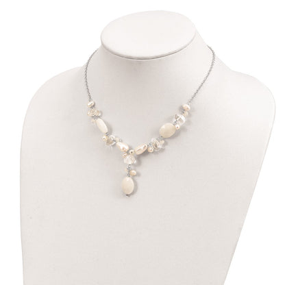 Sterlingsilber Moonstone/fwc Perle/rock Qtz/white Jade Halskette