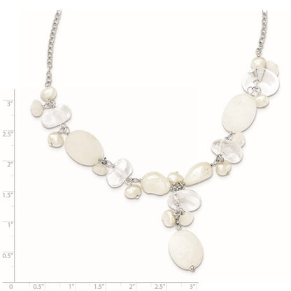 Sterlingsilber Moonstone/fwc Perle/rock Qtz/white Jade Halskette