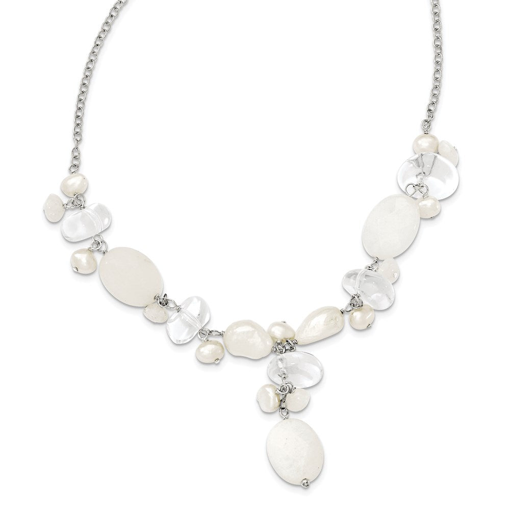 Sterlingsilber Moonstone/fwc Perle/rock Qtz/white Jade Halskette